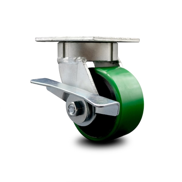 4 Inch Kingpinless Green Poly on Steel Wheel Swivel Caster with Brake SCC